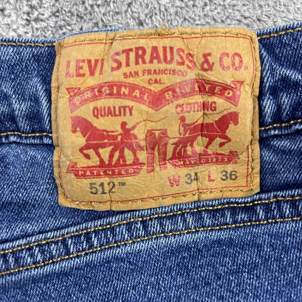 Levis 512 Jeans Mens 34x33 Blue Medium Wash Regular Fit‎ Straight Leg - Picture 13 of 13